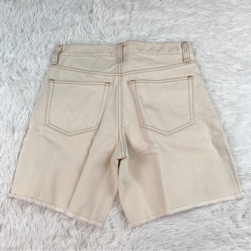 J Crew Hi rise Mid-length denim Bermuda short in ecru frayed hem - Picture 11 of 11